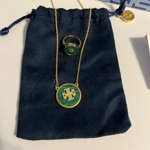 Tory Burch Malachite Semi-precious Stone Necklace & Ring NWOT only tried on ring